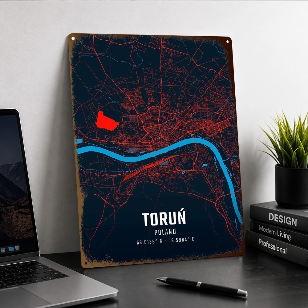 Torun City Map Textured Metal  - Custom Map Poster 评论和价格